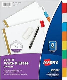 AVERY 8-Tab Binder Dividers, Write & Erase Multicolor Big Tabs, 6 Sets, School Binder Organizers (23079) - 73079