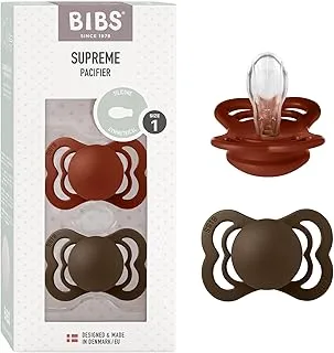 Bibs Supreme Silicone Pacifier for 0-6 Months Babies 2-Pieces, Size 1, Rust/Mocha