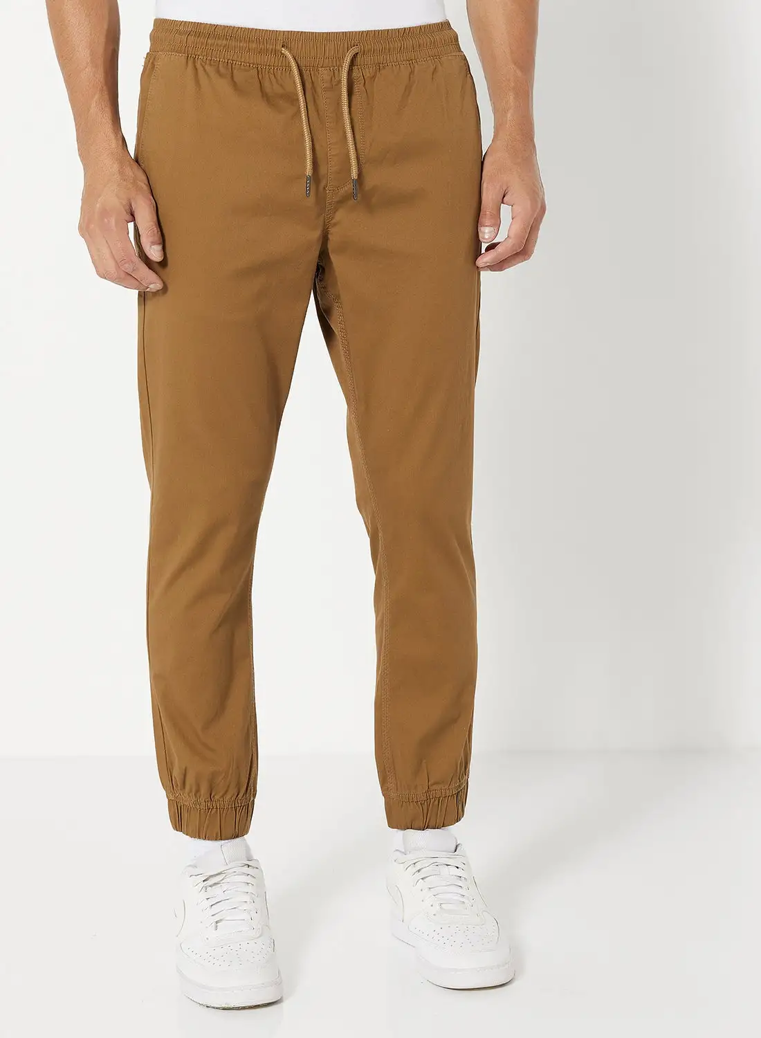 Noon East Solid Pattern Premium Joggers Dark Khaki