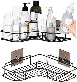 Sky-Touch 2Pcs Corner Shower Shelves，Self Adhesive No Drilling Wall Mounted Shower Storage Shelf Organizer For Your Bathroom, Kitchen And Toilet，Iron Art，Black