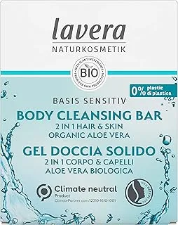 lavera solid shower 2 in 1 basis sensitiv Hydro Feeling - with organic aloe vera and plant keratin - cleans without drying out - 3x more productive than liquid shower gel - natural cosmetics - 50g