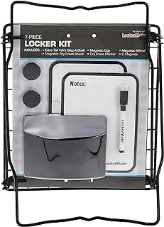 LockerMate 7-Piece Organizer Kit, Includes Locker Shelf, Mirror, Whiteboard, Storage Cup & Dry Erase Marker-Black