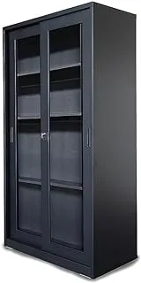 Mahmayi Godrej Full Ht Steel And Glass Door Height AdjUStable With Sliding Door Filing Cabinet And Bookshelf Black, Black Full Height Glass Sliding, Ht- Steel Glass