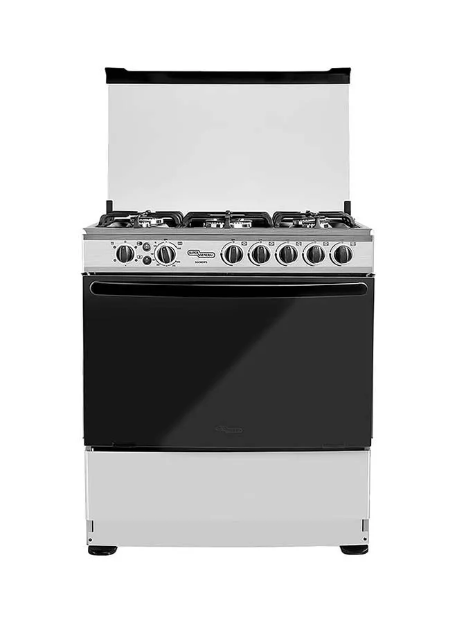 SUPER GENERAL 5 Burner Gas Cooker 80 x 60 Cm, Full-Safety Freestanding Gas-Cooker, Steel Cooker, Gas Oven With Thermostat, Rotisserie, Automatic Ignition SGC801FS Silver/Black