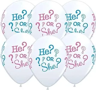 Qualatex He Or She Printed Latex Balloons 6Pieces, 11Inch Inflatable Diameter, Multicolor