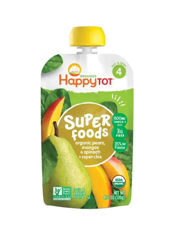 Happy Family Organic S4 Superfoods Pears Mangos And Spinach + Superchia 120grams