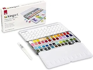 KINGART PRO Artist, Tin Box with Water Brush Watercolor Half-Pans, 48 Vibrant Colors Piece,518-48