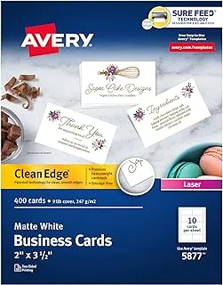 Avery Printable Business Cards, Laser Printers, 400 Cards, 2 X 3.5, Clean Edge (5877), White