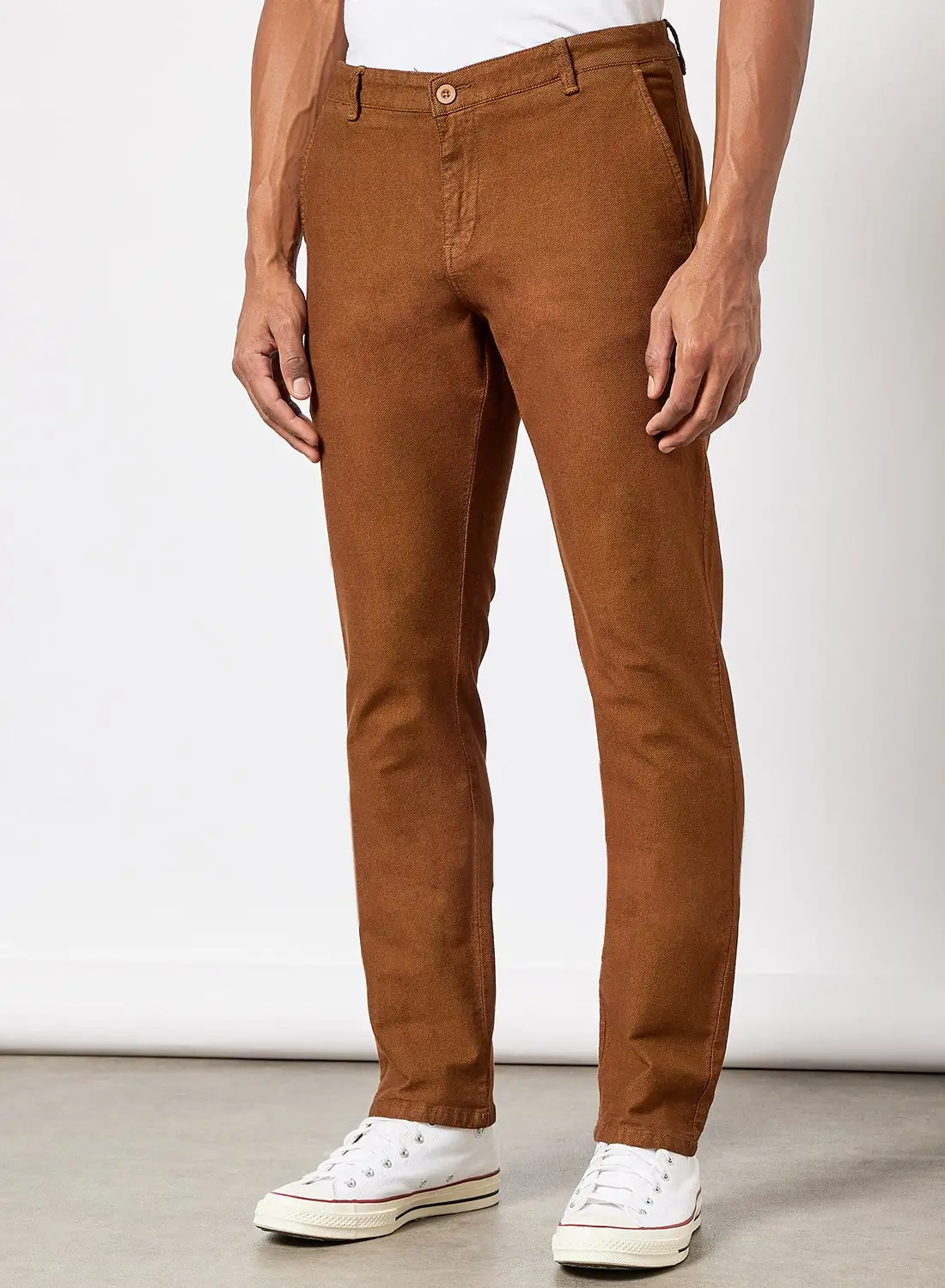 QUWA Dobby Textured Trousers Rubber Brown