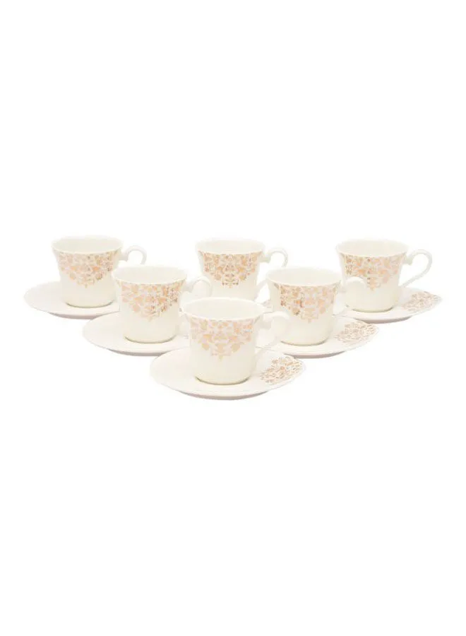 Shallow 12-Piece Cup And Saucer Set 90ml White/Gold