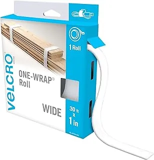 VELCRO Brand VEL-30769-AMS Wide Straps 1 in x 30 ft Roll | Cut to Length, Reusable Self-Gripping Tape | Bundle Poles, Wood, Pipes, Lumber, Garage Organization for Tool Handles Hoses, More | White, 1in