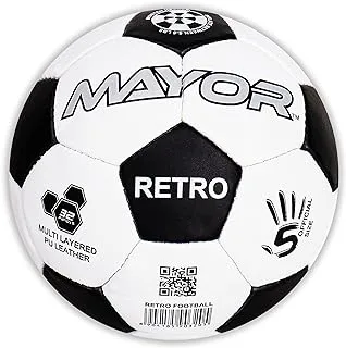 MAYOR Retro Black & White Classic PU Hand Stitched Football (Size 5)