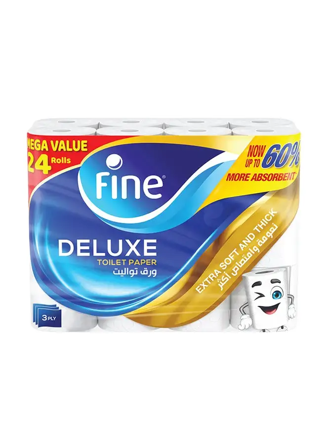 Fine Toilet Paper Tissue Roll, Deluxe Sterilized For Germ Protection 140 Sheets x 3 Ply, 24 Roll White