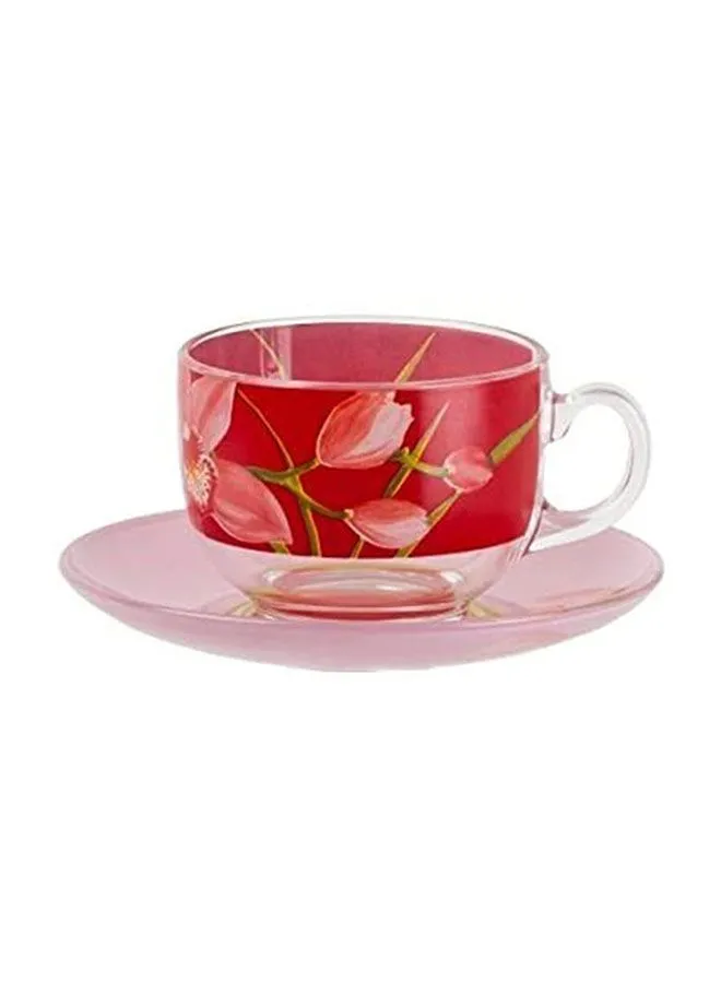 Luminarc 6-Piece Orchis Cup And Saucer Red/Clear 160ml