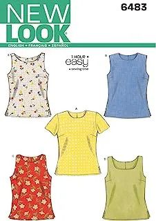 New Look Sewing Pattern 6483: Misses Tops, Size A, Linen,Silk, White, A (6-8-10-12-14-16)