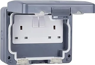 Schneider Electric Exclusive Weatherproof - Switched Double Outdoor Power Socket Ip66 Rated, Single Pole, 13A, Gwpiu3020, Grey