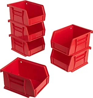 Akro-Mils 30210 AkroBins Plastic Storage Bin Hanging Stacking Containers, (5-Inch x 4-Inch x 3-Inch), Red, 6-Pack