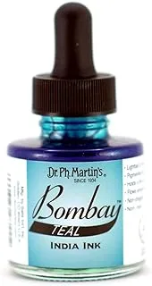 Dr. Ph. Martin's Bombay India Ink (11BY) Ink Bottle, 1.0 oz, Teal, 1 Bottle