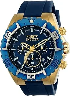 Invicta Men's Aviator 49mm Gold Tone Stainless Steel and Silicone Chronograph Quartz Watch, Gold/Blue (Model: 22525)