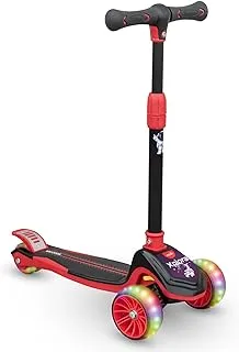 MOON Xplora Baby/Kids 3 Wheel Scooter Outdoor & Sports Toy with LED Light Up Wheels Height Adjustable Handle Holds Upto 50Kg - Red and black