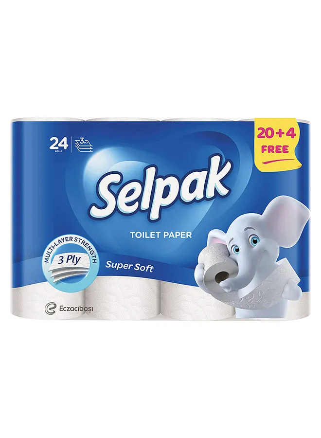 Selpak Super Soft Embossed Toilet Paper , Pack of 20 Rolls + 4 Free