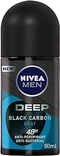 NIVEA MEN Antiperspirant Roll-on for Men, DEEP Beat Black Carbon Antibacterial, Wood Fresh Scent, 50ml