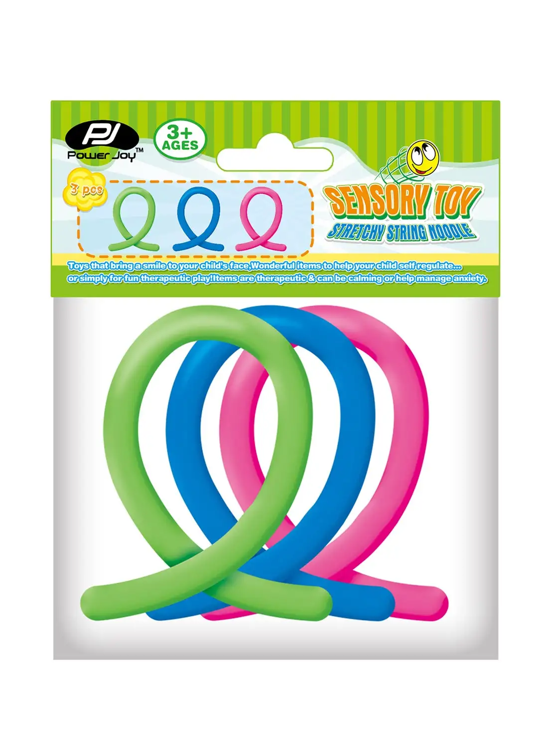 Power Joy Sensory Toy Stretchy Noodle 3 Pieces Assorted