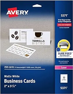 بطاقات عمل Avery قابلة للطباعة ، طابعات ليزر ، 250 بطاقة ، 2 X 3.5 (5371)