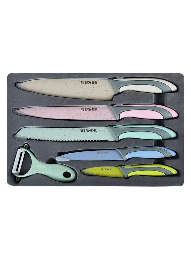 Winsor 6-Piece Non Stick Knife Set Multicolour