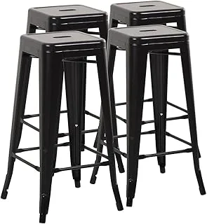 Furmax Backless Metal Indoor-Outdoor Stackable Bar Stools With Square Seat, 30 Inches, Black