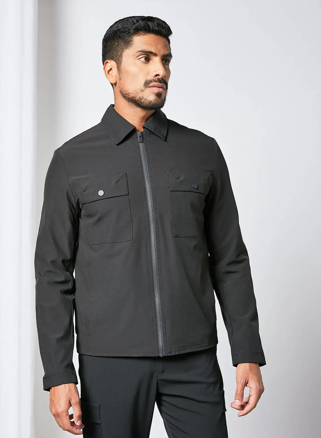 SELECTED Pocket Zip-Up Jacket Black