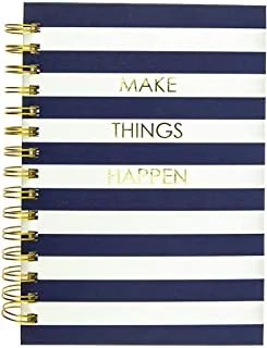 Graphique Hardbound Spiral Journal | Make Things Happen Navy Stripe Design Premium Paper Notebook Diary Lists Record Month and Date Great Gift 160 Ruled Pages 6.25” x 8.25”