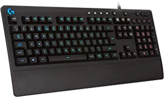 لوحة مفاتيح الألعاب Logitech G213 Prodigy ، مفاتيح بإضاءة خلفية RGB Lightsync ، مقاومة للانسكاب ، مفاتيح قابلة للتخصيص ، مفاتيح مخصصة للوسائط المتعددة ، تخطيط Qwerty Us الدولي - أسود