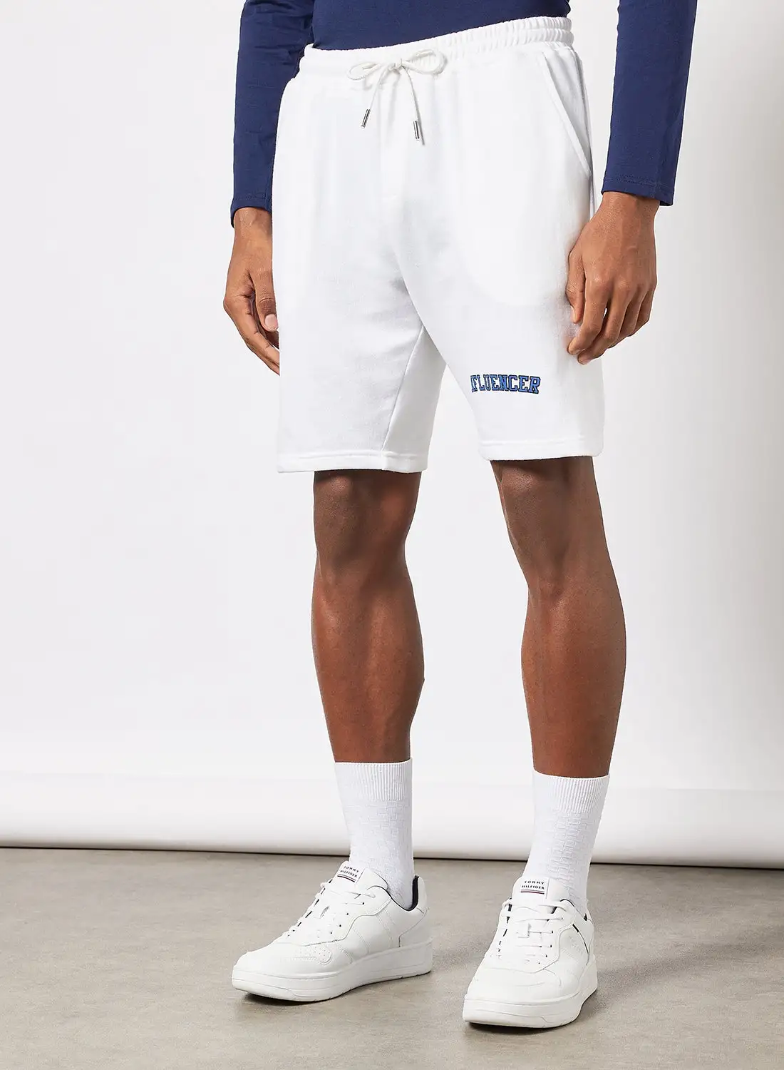 QUWA Printed T-Shirt And Shorts Set Navy/White