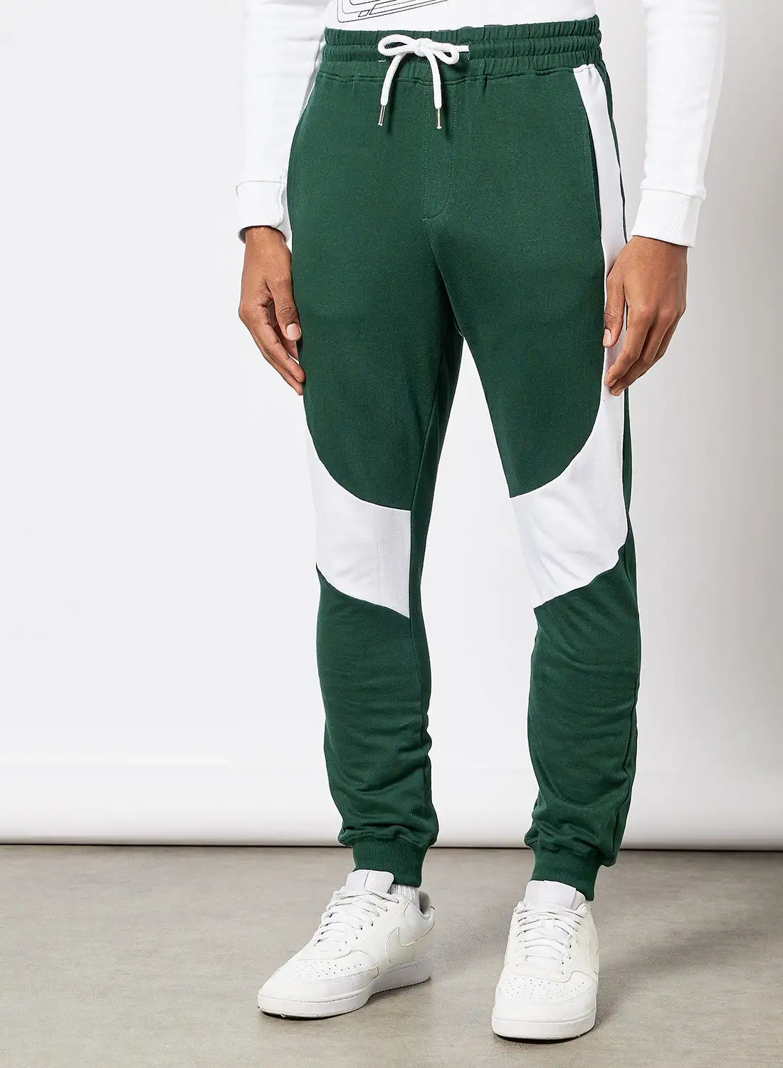 QUWA Cut And Sew Joggers Dark Green/White