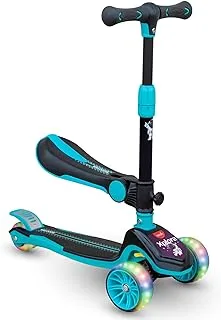 MOON Xplora Baby/Kids 3 Wheel Scooter Outdoor & Sports Scooter Toy with Seat LED Light Up Wheels Height Adjustable Handle Suitable from 3Years+ Holds Upto 50Kg Blue and black.