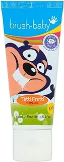 Brush-Baby Tutti Frutti Toddlers' and Kids' Toothpaste, Delicious Fruity Flavor, Xylitol & Fluoride Enriched, Cavity & Enamel Protection, Vegan & SLS-Free, Ages 3-6 Years