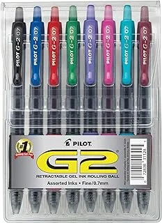 Pilot G2 Premium Refillable & Retractable Rolling Ball Gel Pens, Fine Point, Assorted Color Inks, 8-Pack Pouch (31128)