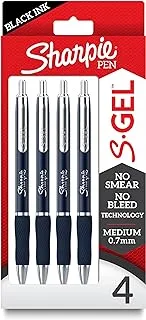 Sharpie S-Gel, Gel Pens, Sleek Metal Barrel, Midnight Blue, Medium Point (0.7mm), Black Ink, 4 Count