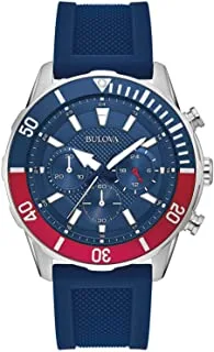 Bulova Men's Sport 6-Hand Chronograph Quartz Watch with Silicone Strap, 24 Hour Time, Calendar Date, Luminous Hands and Markers, 100M Water Resistant, 44mm