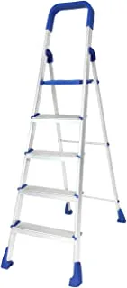 Happer Premium Foldable Aluminium Step Ladder, Clamber Pro, 5 Steps (Blue & Satin)