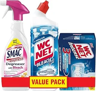 Smac + Wc Net Super Saver Bundle - Express Degreaser With Bleach 650ml Toilet Cleaner Ocean White Fresh 750 ml Blocks Intense 34Gx4