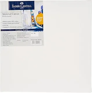 Faber-Castell Stretched Canvas 12 X 12 (30.48X30.48-cm) 410gsm+ Grip Paint Brushes Round & Flat Combination 5pc (2,6,10, 8, 12)