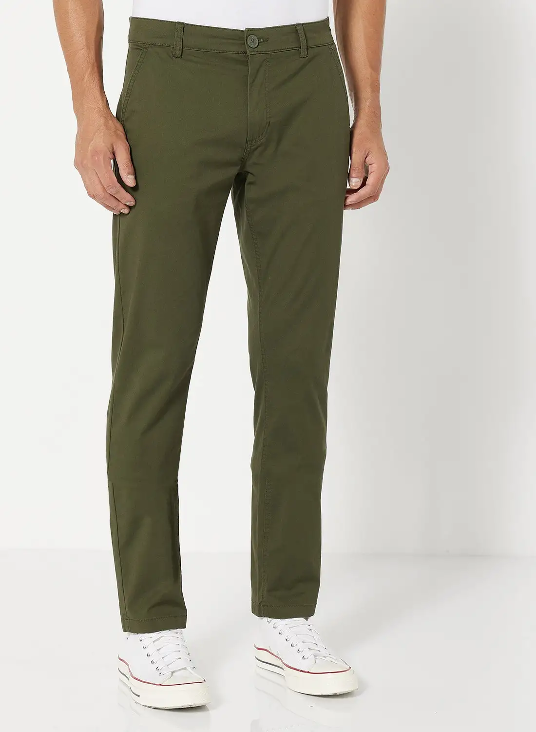 Noon East Solid Pattern Skinny Fit Pants Military Green