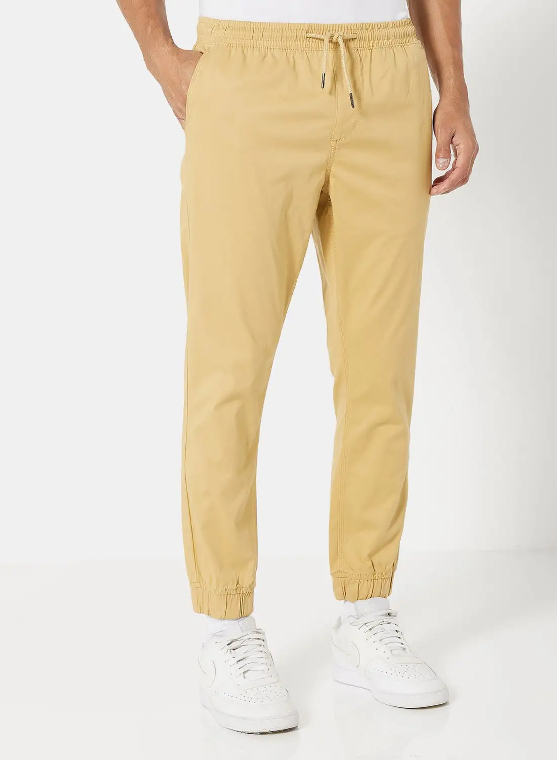 Noon East Solid Pattern Premium Joggers Beige