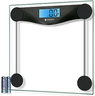 Etekcity Digital Body Weight Bathroom Scale, Large Blue LCD Backlight Display, High Precision Measurements, 6mm Tempered Glass, 400 Pounds, Black