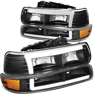 DNA MOTORING 4 HL SILV99 DRL BK AM Pair of 3D LED L Running Lights Headlights & Bumper Lights Compatible with 99 02 Silverado 1500 2500,Black/Clear, Black/Amber