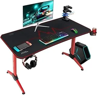 Contragaming By Mahmayi Gaming Table MY 1160 Red With Gamepad Holder Cable Management With Carbon Fiber Top With Am K5 Pro Headset Combo, Red