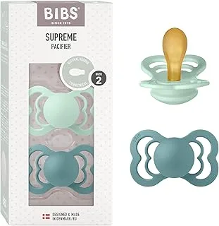 Bibs Supreme Latex Pacifier for 6+ Months Toddlers 2-Pieces, Size 2, Nordic Mint/Island Sea