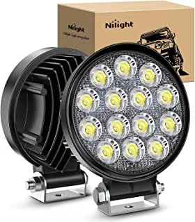 Nilight LED Pods 2Pcs 4.5Inch 42W 4200LM Round Flood Light Off Road Lights Fog Lights Driving Roof LED Light Bar Work Light for ATV UTV SUV Truck Boat (15017C-B)